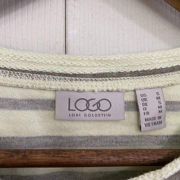 LOGO Lori Goldstein Womens Striped Boucle Gauze Hem 3/4 Sleeve Blouse Size Small - Picture 3 of 8